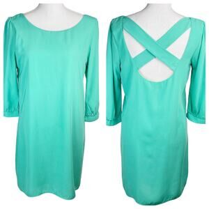 My Story Boat Neck Shift Dress Criss Cross Back Wedding Party Summer Green M
